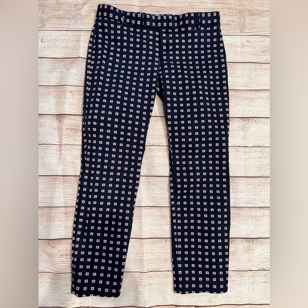 Gap Slim Cropped Navy Blue Red White Square Stretch Pants Size 2 stretch.